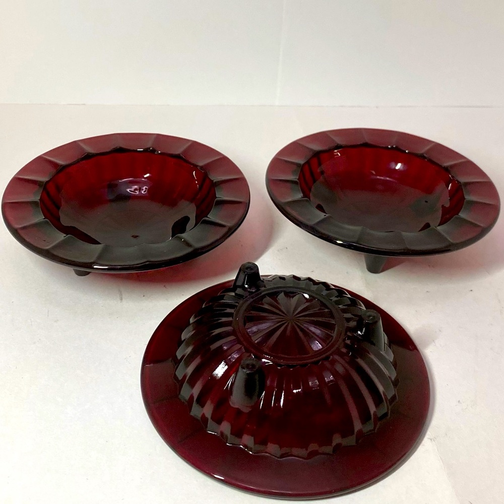 VINTAGE RUBYRED GLASS STACKABLE FOOTED SMALL BOWLS